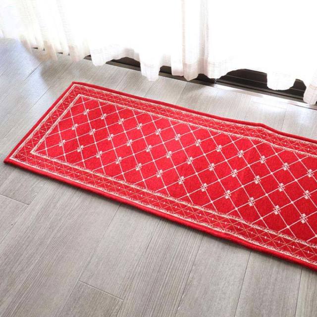 キッチンマット,ラグマット,フレンチゴブラン,180×50cm,レッド,ゴブラン織り,シェニール織り,滑り止め,オールシーズン