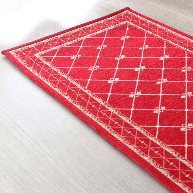 キッチンマット,ラグマット,フレンチゴブラン,180×50cm,レッド,ゴブラン織り,シェニール織り,滑り止め,オールシーズン
