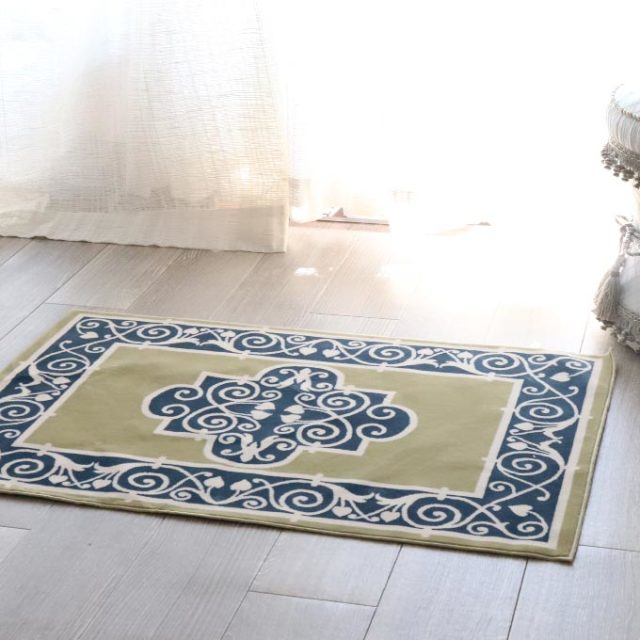マット,ラグマット,玄関マット,コットン100％,綿,スタイルフランス,90×60cm,長方形,おしゃれ,日本製,ブルー