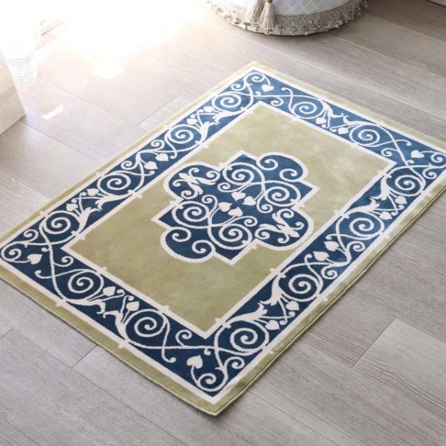 スタイルフランス コットン100％ ラグマット(玄関マット) ブルー 90