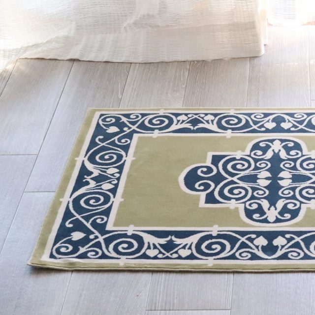 玄関マット　花柄刺繍ネイビーブルー　ラグ 玄関マット 花柄刺繍ネイビーブルー ラグ 玄関マット 花柄刺繍