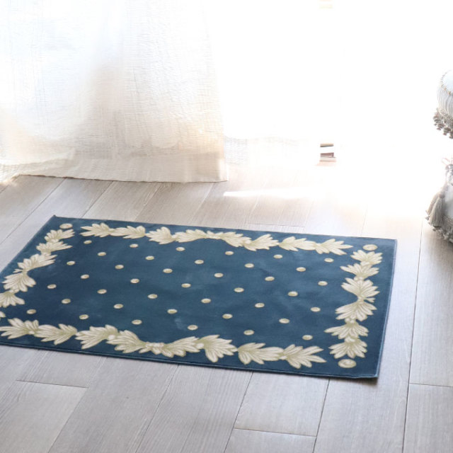マット,ラグマット,玄関マット,コットン100％,綿,スタイルフランス,90×60cm,長方形,おしゃれ,日本製,ブルー,ドット