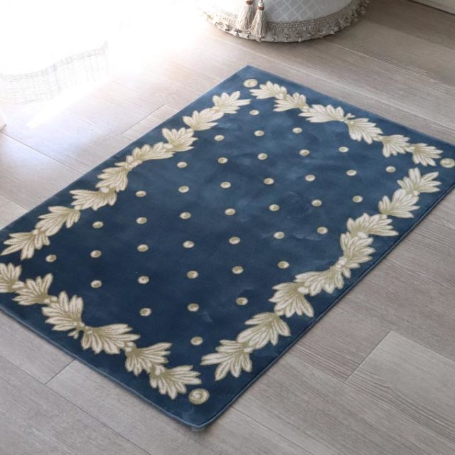 マット,ラグマット,玄関マット,コットン100％,綿,スタイルフランス,90×60cm,長方形,おしゃれ,日本製,ブルー,ドット