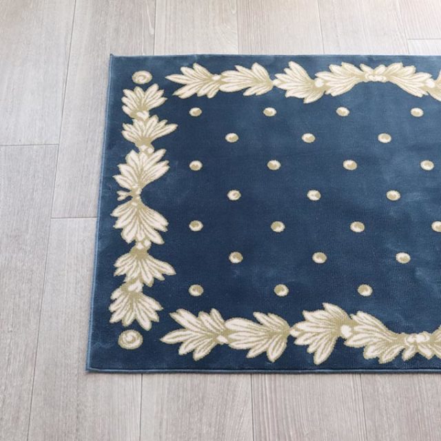 マット,ラグマット,玄関マット,コットン100％,綿,スタイルフランス,90×60cm,長方形,おしゃれ,日本製,ブルー,ドット