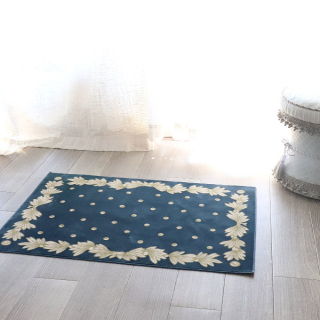 マット,ラグマット,玄関マット,コットン100％,綿,スタイルフランス,90×60cm,長方形,おしゃれ,日本製,ブルー,ドット
