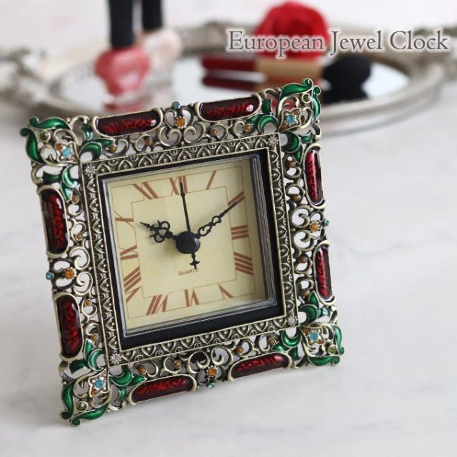 置き時計,時計,スクエア,ロココ,レッド