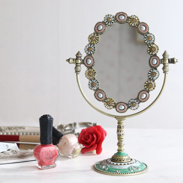 スタンドミラー,卓上ミラー,置き鏡,アンティーク,フラワー