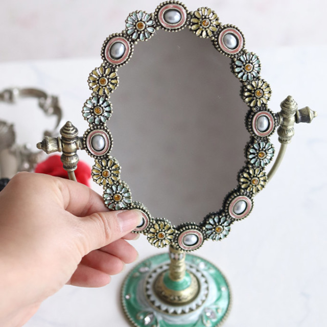 スタンドミラー,卓上ミラー,置き鏡,アンティーク,フラワー