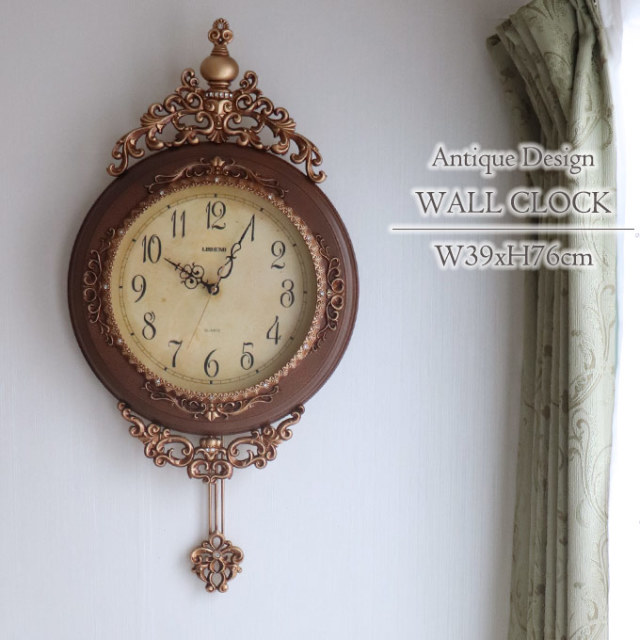 壁掛け時計,振り子時計,ロココ,アンティーク,ブラウン