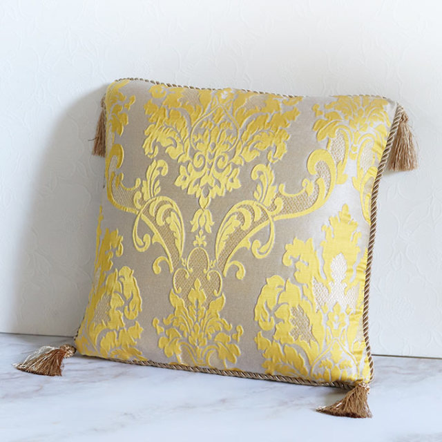 クッション,正方形,フリンジ,イエロー,おしゃれ,ヨーロピアン,ジェニファーテイラー,Jennifer Taylor,Leone