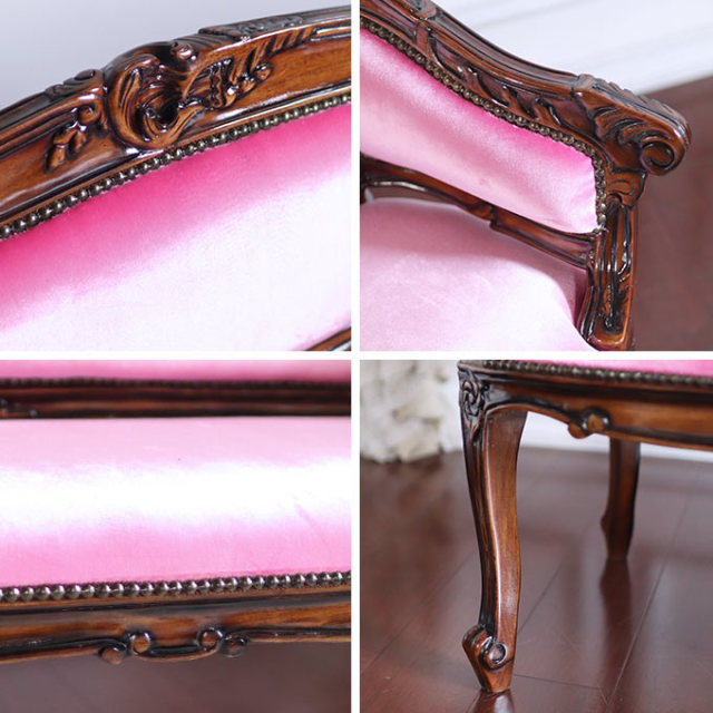 輸入家具 2人掛けソファ ベロアピンク 高級マホガニー家具 ベネシア