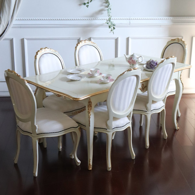 輸入家具 伸長式ダイニングセット 6人掛け アイボリー フレンチ