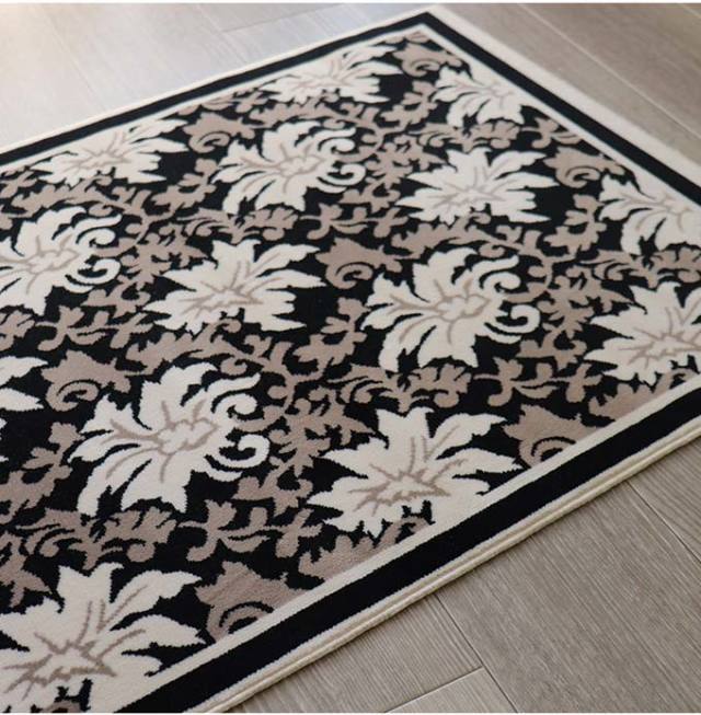 ラグマット,90×60cm,日本製,ボタニカル,ブラック
