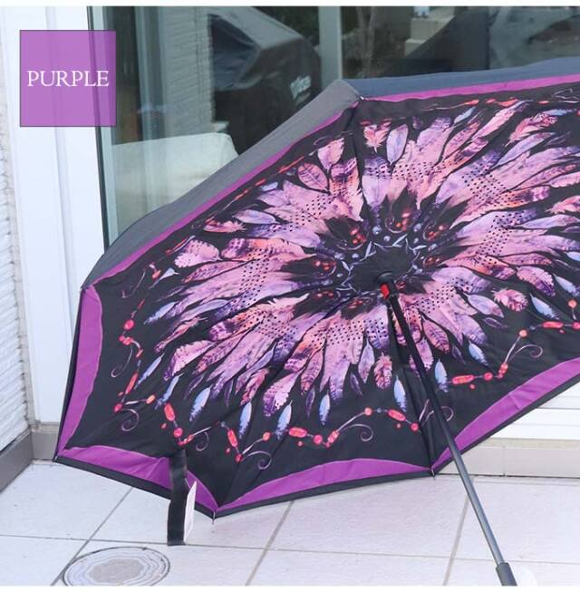 逆さ傘,さかさ傘,長傘,雨傘,さかさま傘,3色,羽,濡れない,ハンズフリー,自立式