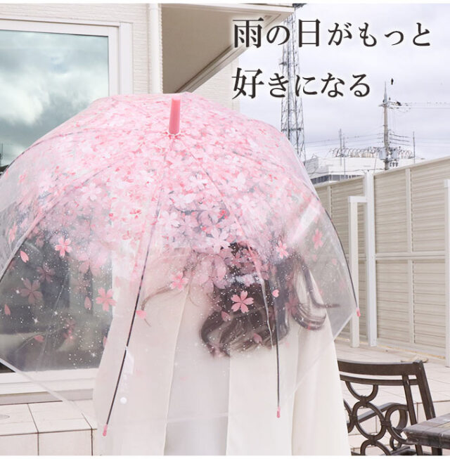 ビニール傘,かわいい,おしゃれ,ジャンプ式,ワンタッチ,長傘,透明,ビニール,桜,4色