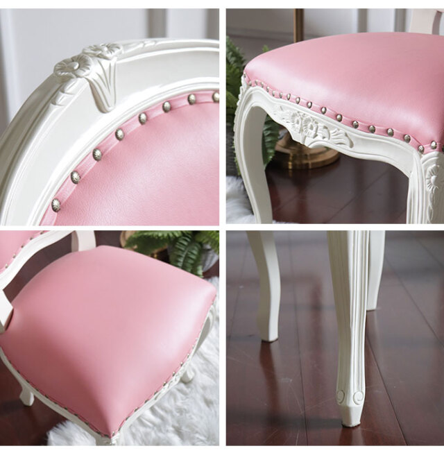 革張りダイニングチェア ピンク｜姫系インテリア 白家具｜おしゃれ家具