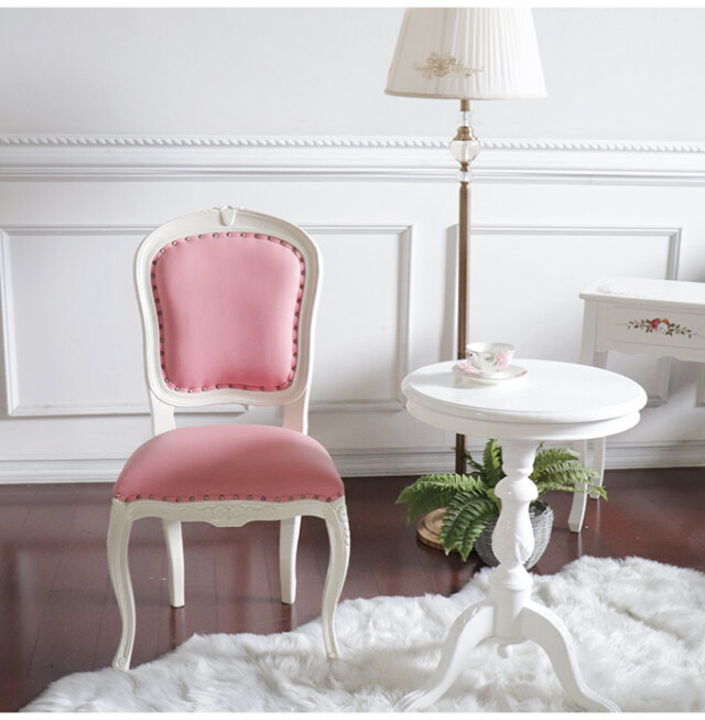 革張りダイニングチェア ピンク｜姫系インテリア 白家具｜おしゃれ家具