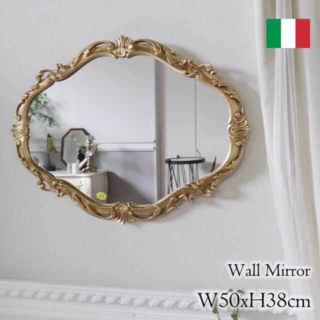 イタリア製 ウォールミラー 壁掛け鏡 ゴールド｜おしゃれインテリア  