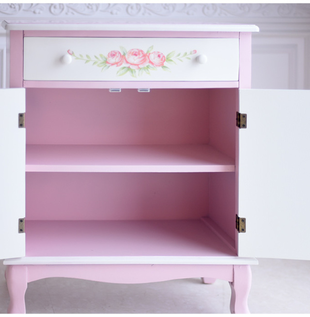 ハンドペイント 薔薇のキッチンキャビネット フレンチピンク｜姫系  