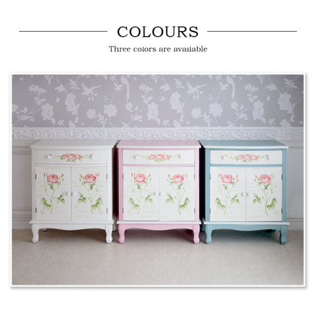 ハンドペイント 薔薇のキッチンキャビネット フレンチピンク｜姫系  