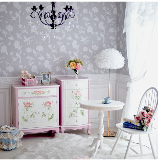 ハンドペイント猫足薔薇のドレッサー