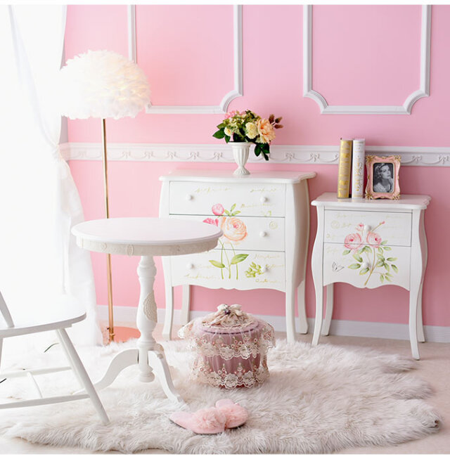 ロココ調 デザインテーブル のりだす サイドテーブル 姫家具 ピンク 