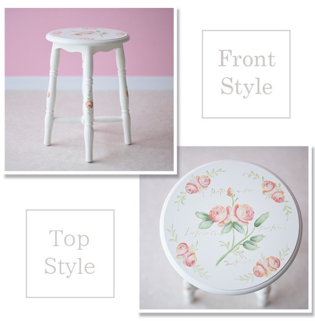 ハンドペイント 薔薇のスツール フレンチホワイト｜姫系ローズ家具