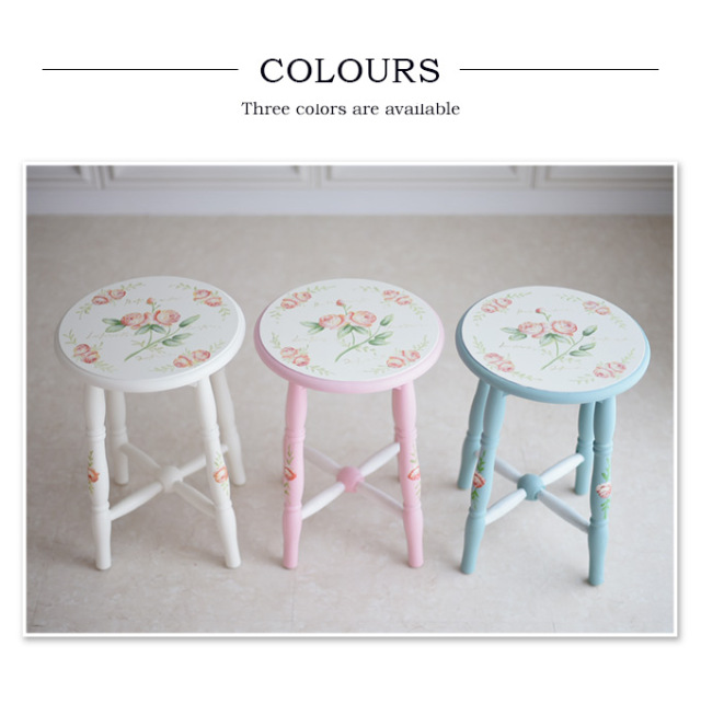 ハンドペイント 薔薇のスツール フレンチブルー｜姫系ローズ家具