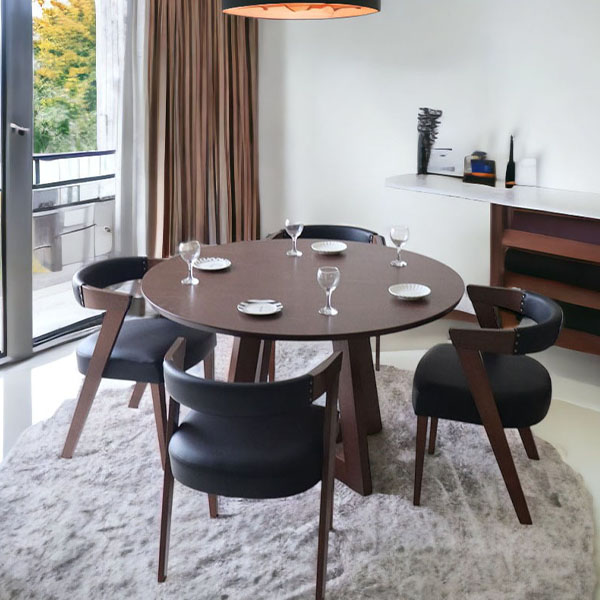 ダイニングテーブルセット,5点,おしゃれ,木製,北欧,インダストリアル,革,皮,丸型,120cm-2