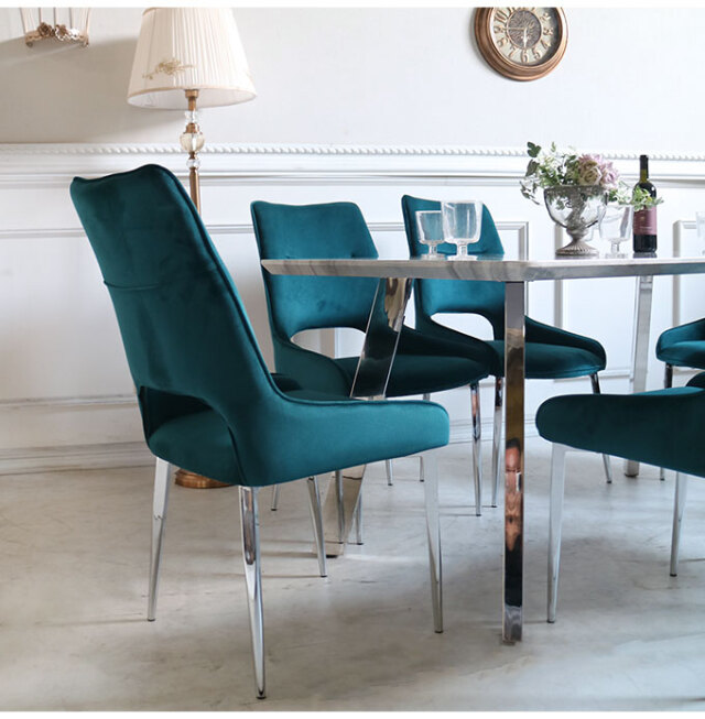 新品 ダイニングチェア 椅子 オシャレ ベルベットチェア ブルー 4脚セット ネオエレガンス ダイニングチェア ダークブルー｜おしゃれ家具
