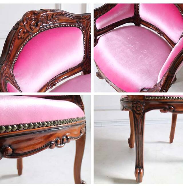 マホガニー材使用 ベネシア 1人掛けソファ ベロアピンク