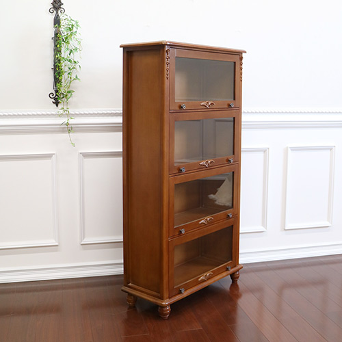 特価】フラップ式・ブックケース(4段・BR)【輸入家具屋さん】