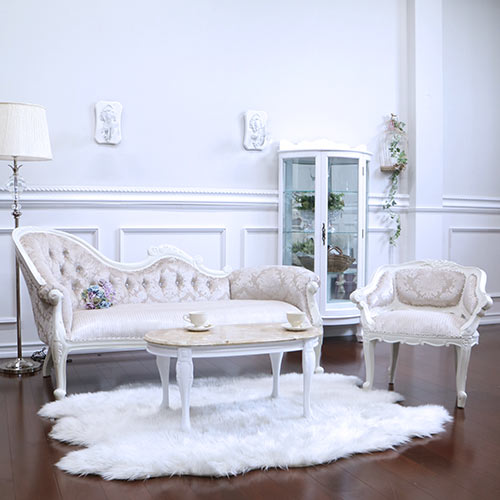 輸入家具 ブリリアントカウチソファ(シルバー) 姫系 カウチ 3P