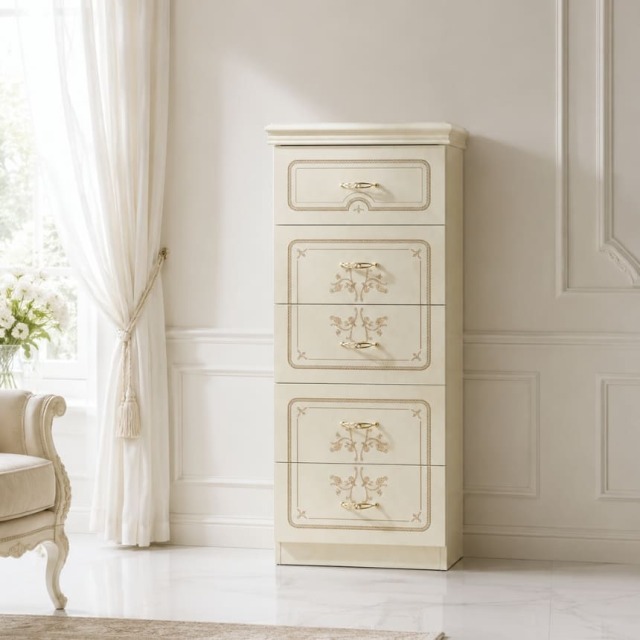 サルタレッリ フローレンス 5段チェスト 幅54cm アイボリー ハイチェスト スリムチェスト 輸入家具 ロココ調 イタリア家具-1