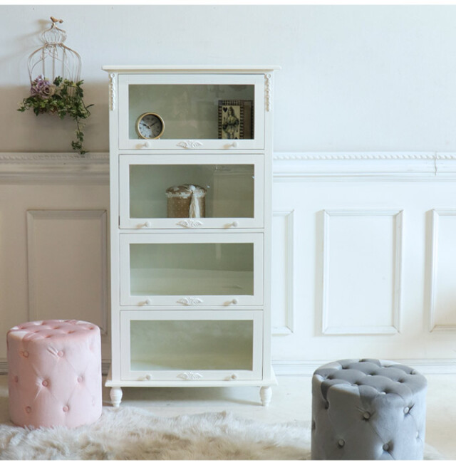 ブックケース,キャビネット,フラップ式,4段,ホワイト