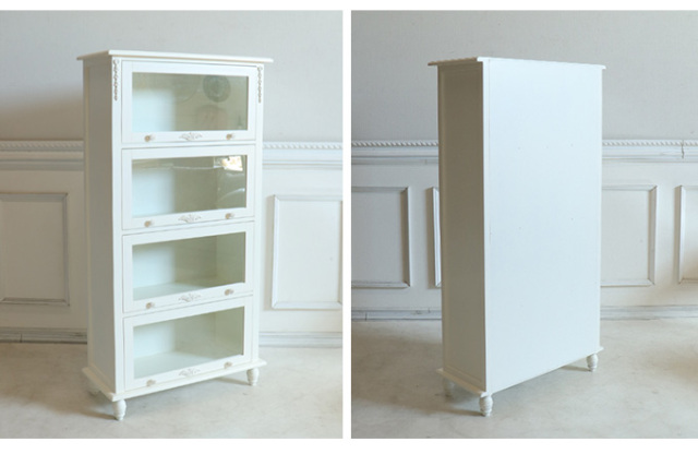 ブックケース,キャビネット,フラップ式,4段,ホワイト