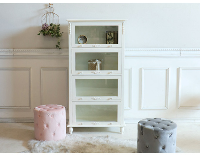 ブックケース,キャビネット,フラップ式,4段,ホワイト