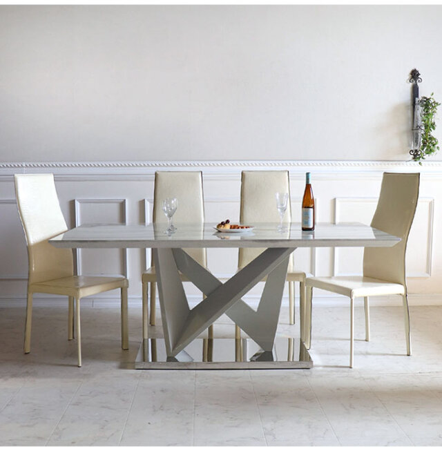 輸入家具 ネオエレガンス 人工大理石 ダイニングセット5P ホワイト 4人