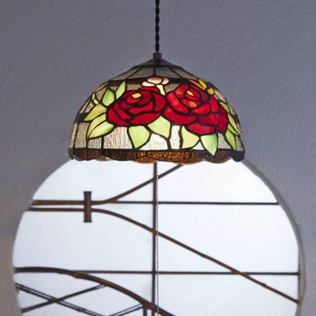 ⭐️点検済⭐️【ヴィンテージ】ステンドグラスランプ傘 花 ローズ カサブランカ ⭐️点検済⭐️【ヴィンテージ】ステンドグラスランプ傘 花