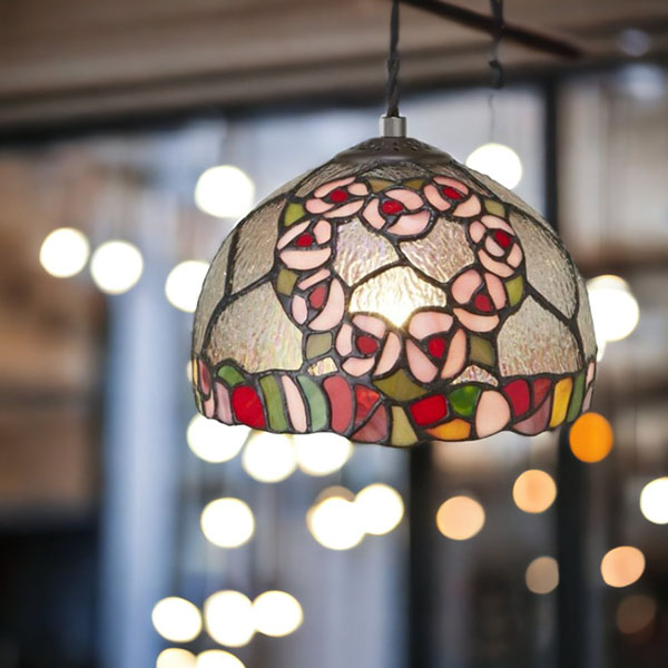 ステンドガラスランプ ペンダントライト ハートローズ クリア