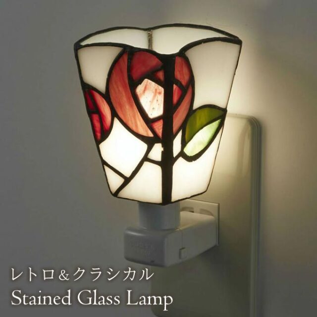 フットランプ,ステンドガラス,LED,バラ,ローズ