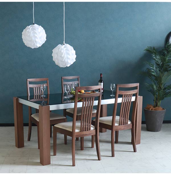 ダイニングテーブルセット,4人掛け,ウォールナット,ガラス