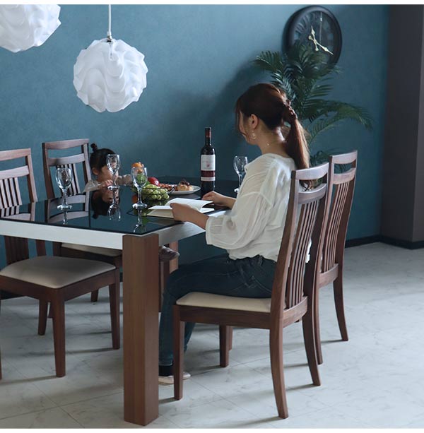 ダイニングテーブルセット,4人掛け,ウォールナット,ガラス