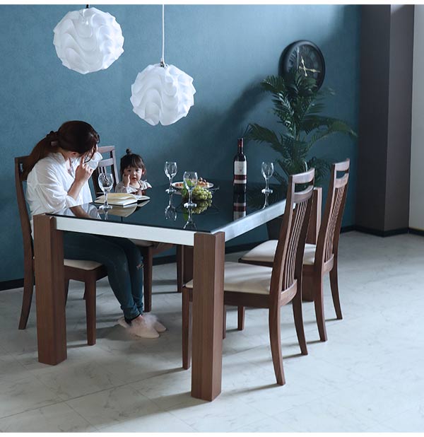 ダイニングテーブルセット,4人掛け,ウォールナット,ガラス