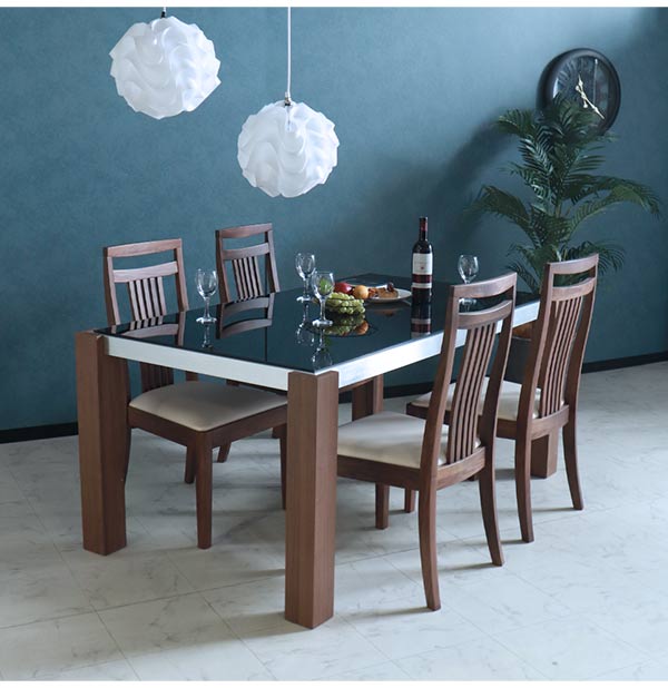 ダイニングテーブルセット,4人掛け,ウォールナット,ガラス