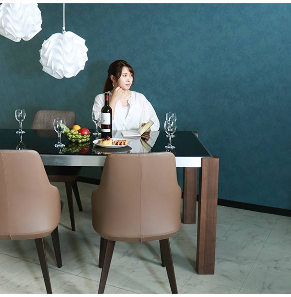 ダイニングテーブルセット,4人掛け,ウォールナット,レザー