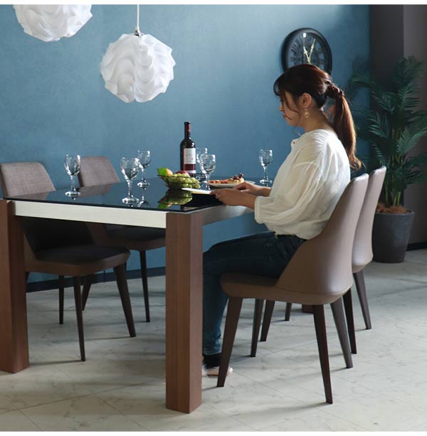 ダイニングテーブルセット,4人掛け,ウォールナット,レザー