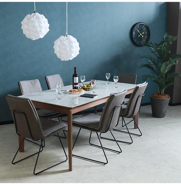 ダイニングテーブルセット,6人掛け,大理石柄,レザー,グレー