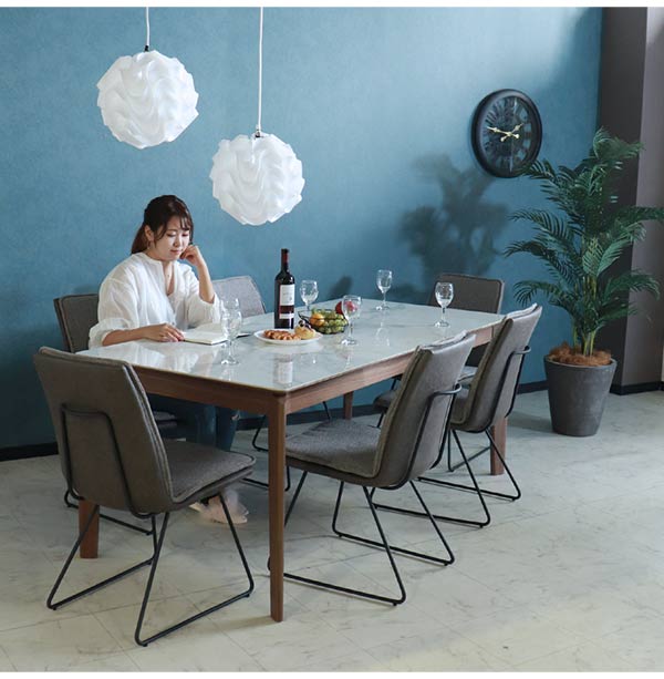 ダイニングテーブルセット,6人掛け,大理石柄,レザー,グレー