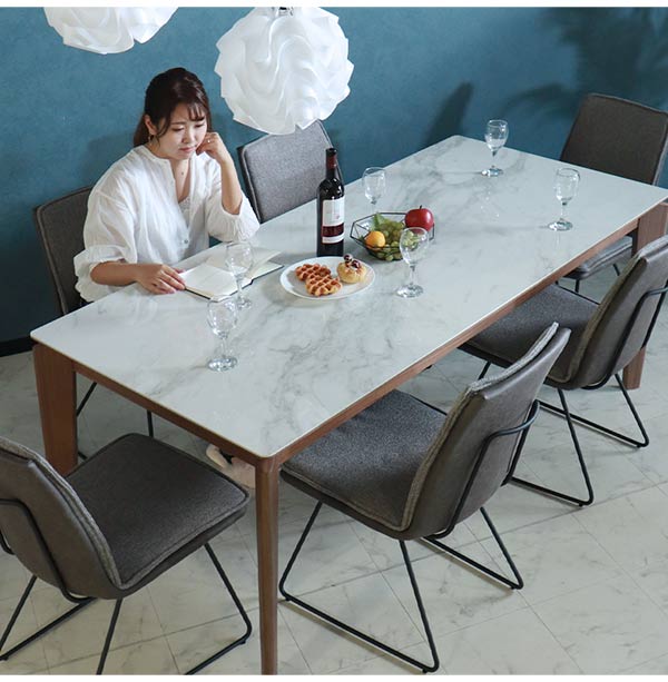 ダイニングテーブルセット,6人掛け,大理石柄,レザー,グレー